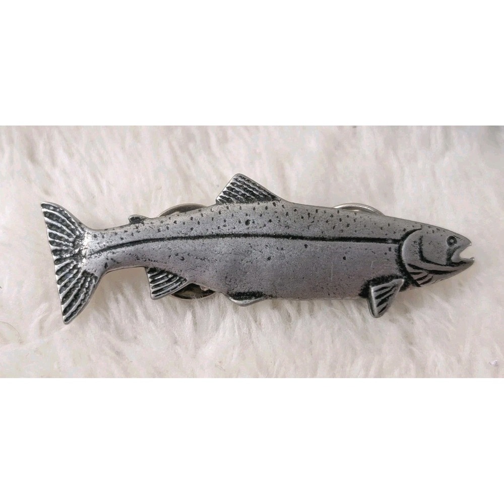 T.‎ Shurtz Pewter Steelhead Salmon Fish Lapel Hat Pin Canada Fishing